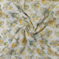 Green With Yellow Shades Floral, Off White Muslin Print Fabric