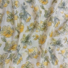 Green With Yellow Shades Floral, Off White Muslin Print Fabric