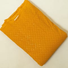 Mustard Colour Georgette Chikan Embroidered Fabric