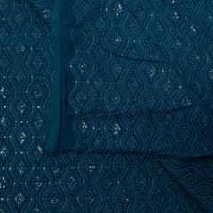 Teal Blue Colour Georgette Chikan Embroidered Fabric