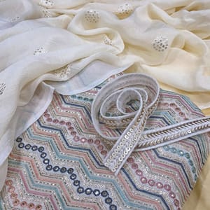 DIY Lemon Colour Georgette Embroidered with Chinon Chiffon Embroidered Dupatta Set