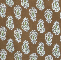 Brown Khaki With White Motifs Printed Cotton Fabric