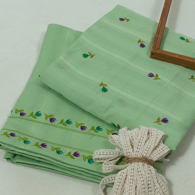 DIY Pista Green Colour Cotton Embroidered Set