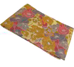 Yellow With Multi Color Florals Printed Muslin Fabric