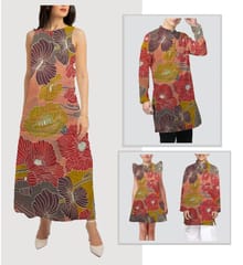 Peach With Multi Colour Florals Printed Muslin Fabric