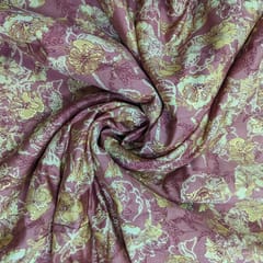 Rust With Golden Floral Muslin Print Fabric