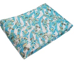 White With Blue Floral, Curve Lines Muslin Print Fabric