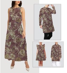Rust With Golden Floral Muslin Print Fabric