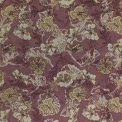Rust With Golden Floral Muslin Print Fabric