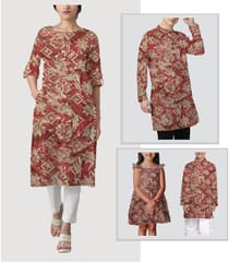 Pink With Golden Color Florals Printed Muslin Fabric