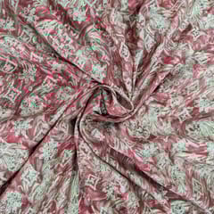 Pink With Golden Color Florals Printed Muslin Fabric