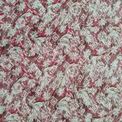 Pink With Golden Color Florals Printed Muslin Fabric