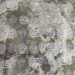 Green With Golden Shades Floral Printed Muslin Fabric