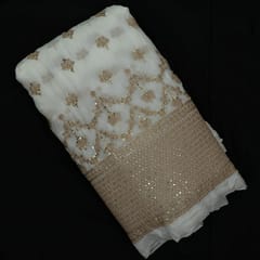 White Color Dyeable Georgette Zari Embroidered Fabric