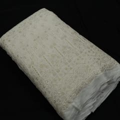 White Colour Dyeable Georgette Thread Embroidered Fabric