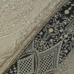 White Color Dyeable Net Sequins and Thread Embroidered Fabric