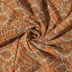 Orange With White Shades Floral Printed Dabu Cotton Fabric