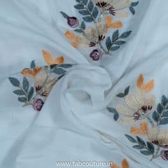 White Dyeable Muslin Embroidered Fabric (1.30Meter Piece)