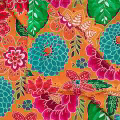 Orange Color Viscose Crepe Print with Embroidered Fabric