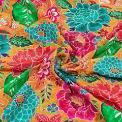 Orange Color Viscose Crepe Print with Embroidered Fabric