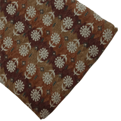 Brown With Cream Floral Printed Modal Chanderi Fabric