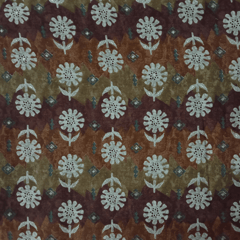 Brown With Cream Floral Printed Modal Chanderi Fabric