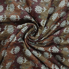 Brown With Cream Floral Printed Modal Chanderi Fabric