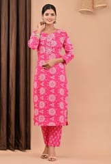 Rani Colour Printed Cotton Shirt with Printed Cotton Bottom and Dupatta