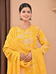 Yellow Colour Printed Cotton Shirt with Printed Cotton Bottom and Dupatta