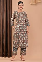 Green Colour Printed Cotton Shirt with Printed Cotton Bottom