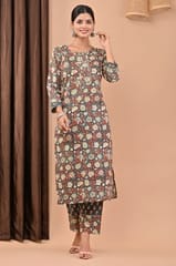 Green Colour Printed Cotton Shirt with Printed Cotton Bottom