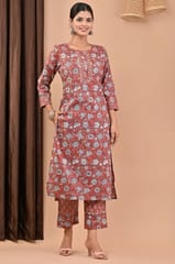 Light Brown Colour Printed Cotton Shirt with Printed Cotton Bottom