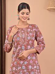 Light Brown Colour Printed Cotton Shirt with Printed Cotton Bottom