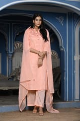 Peach Colour Printed Jam Cotton Shirt with Cotton Bottom and Printed Chinon Chiffon Dupatta