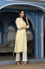 Lemon Colour Printed Jam Cotton Shirt with Cotton Bottom