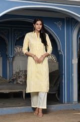 Lemon Colour Printed Jam Cotton Shirt with Cotton Bottom