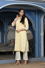 Lemon Colour Printed Jam Cotton Shirt with Cotton Bottom