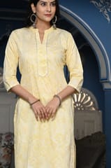 Lemon Colour Printed Jam Cotton Shirt with Cotton Bottom