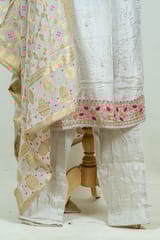 Grey Colour Embroidered Dola Silk Suit with Pant and Georgette Banarsi Dupatta