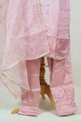 Onion Pink Colour Embroidered Dola Silk Shirt with Pant and Embroidered Organza Dupatta