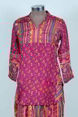 Majenta Colour Printed Muslin Top and Printed Pant
