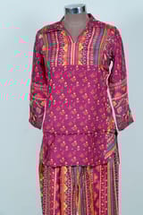 Majenta Colour Printed Muslin Top and Printed Pant