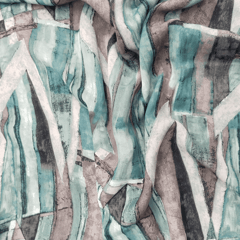 Green With Black Abstract Printed Georgette Fabric