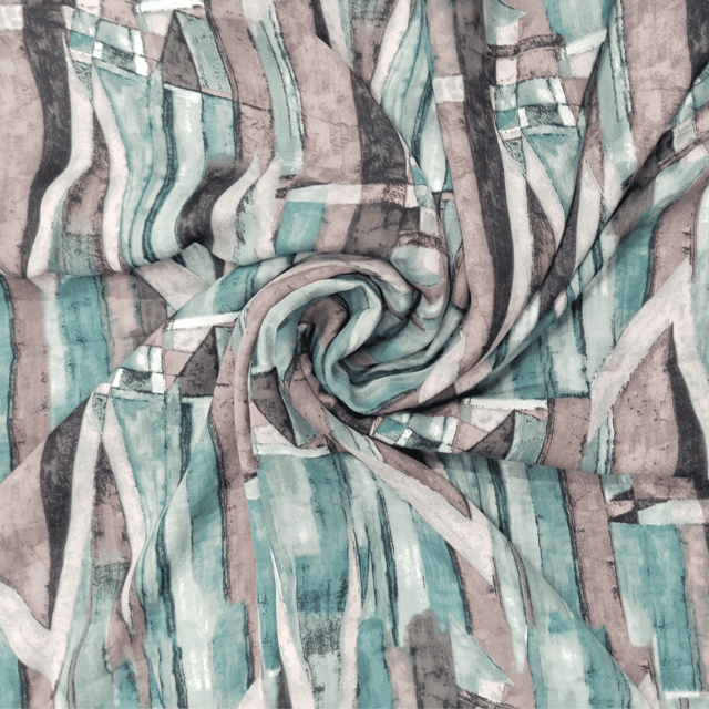 Green With Black Abstract Printed Georgette Fabric