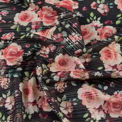 Black Colour Georgette Foil Printed Fabric (50CM Piece)