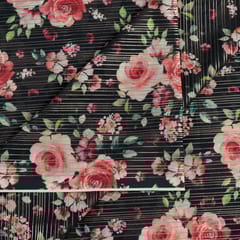 Black Colour Georgette Foil Printed Fabric (50CM Piece)