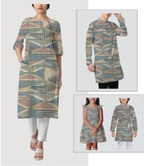 Grey Shades Geometric Printed Rayon Fabric