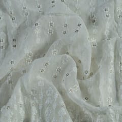 White Colour Dyeable Georgette Embroidered Fabric (1Meter Piece)