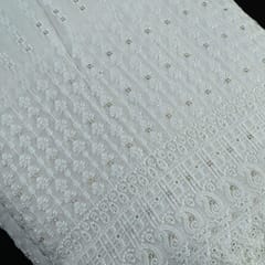 White Colour Dyeable Georgette Embroidered Fabric (1Meter Piece)