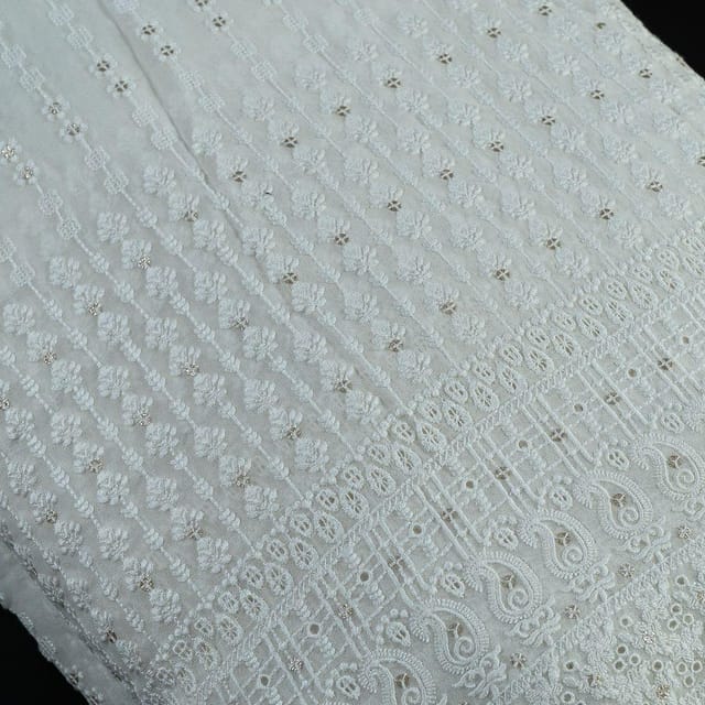 White Colour Dyeable Georgette Embroidered Fabric (1Meter Piece)